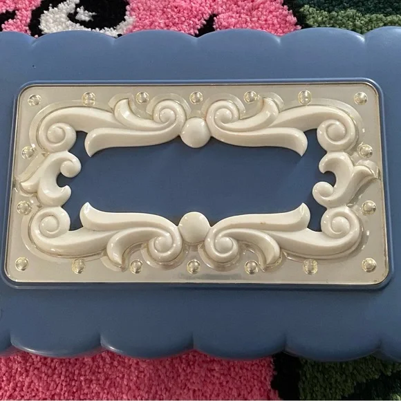 Vintage Max Factor Hollywood Redhead Wig Case Cosmetic Vanity Box Blue 1940s-50s - Picture 3 of 8